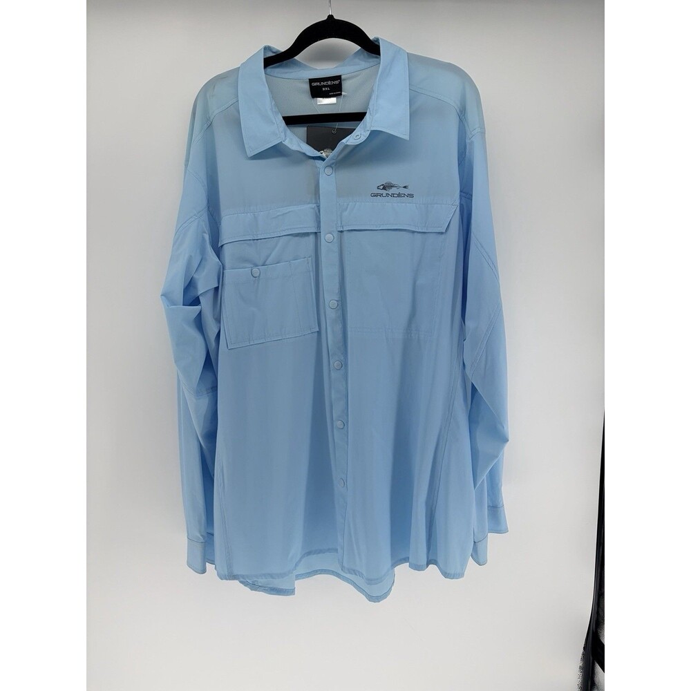 NWT Grundens Hooksetter Tech Shirt Mens 3XL Blue Long Sleeve Button Up Fishing